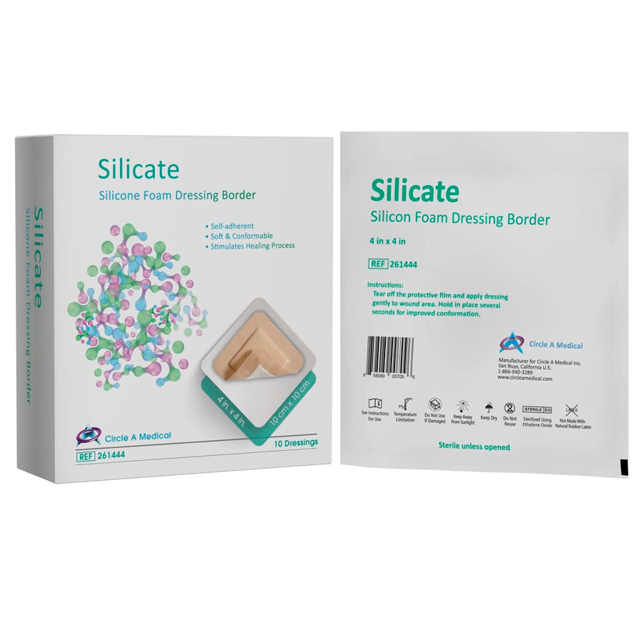 Silicate Silicone Foam Dressing with Border Sterlie, 4"x 4", Self Adherent